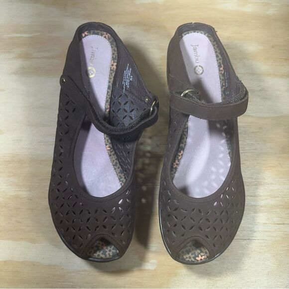 Jambu Brown Peep-Toe Wedge Sandals Women’s Size 9 - Picture 4 of 7